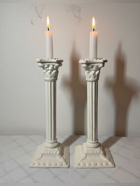 White Corinthian Column Candle Holders - Set of 2
Made in Spain